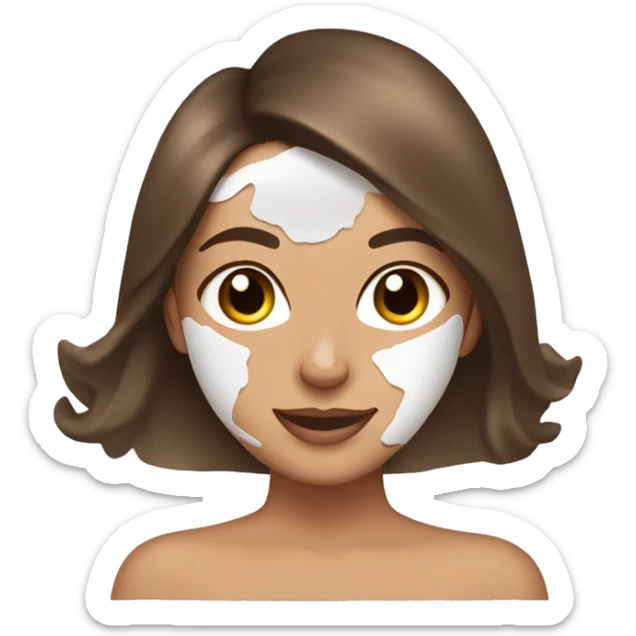 Brunette girl with long hair tan skin applying skincare mask sticker