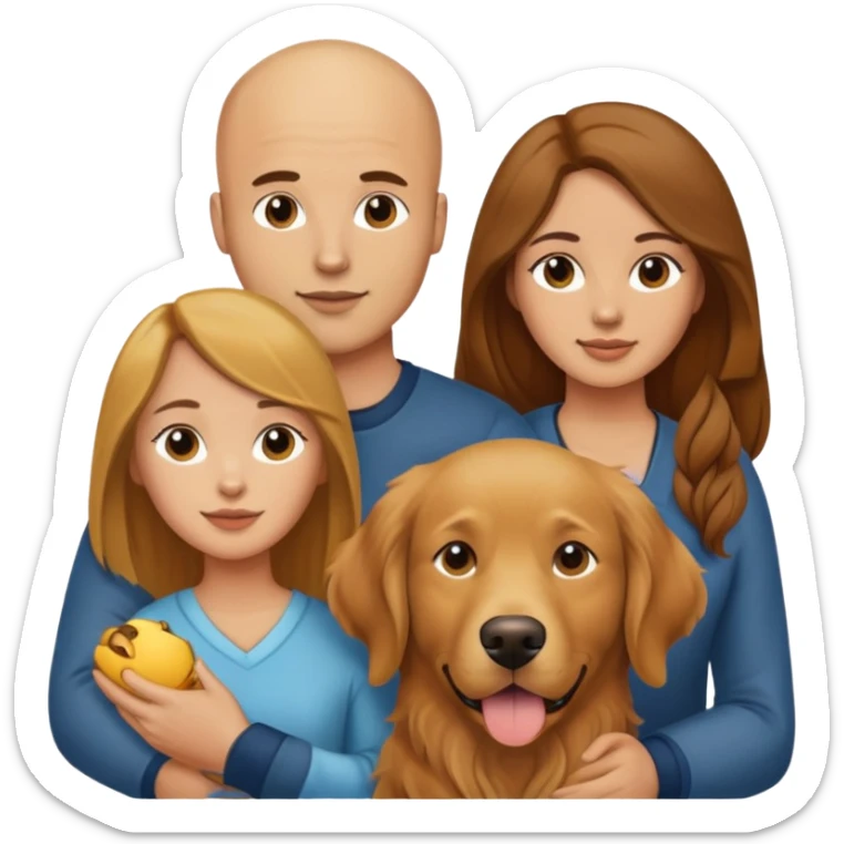 Young Bald man and long brown hair woman with golden retriever  sticker