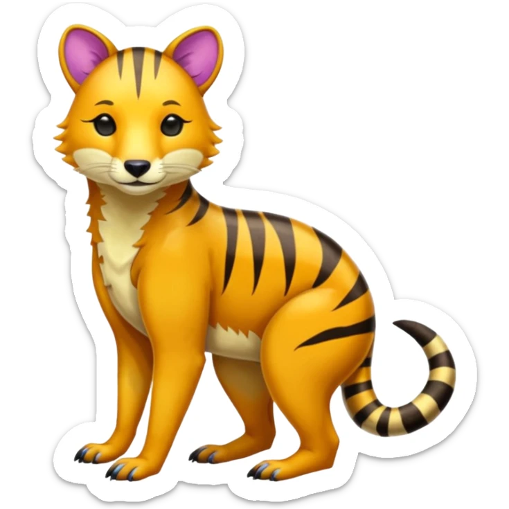 Colorful tropical exotic shiny colorful beautiful fantasy-Thylacine-Vernid-Cacomistle-Oncilla-animal-Fakémon-hybrid-fursona (full body) sticker