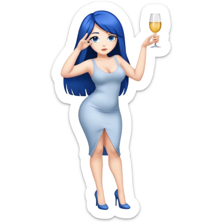 1girl,drunk pose curvy dark blue {very long straight hair} blueeyes,fullbody,classy pose sticker