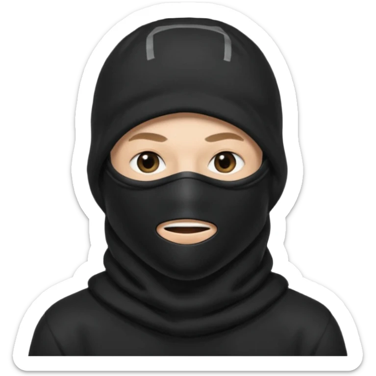 Crie um homem de blusa peta e capuz preto, balaclava preta, boné preto, COM A BALACLAVA COBRINDO A BOCA sticker