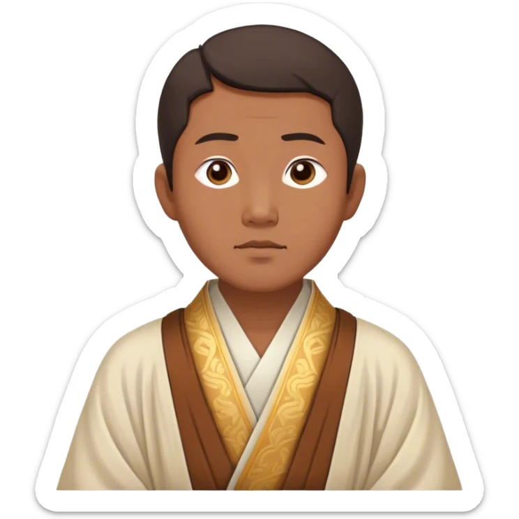 Cinematic Realistic Confucius Portrait Emoji, depicted as a wise ancient philosopher in traditional robes with a serene, contemplative expression, rendered with soft timeless textures and harmonious natural lighting that captures his enduring wisdom. sticker
