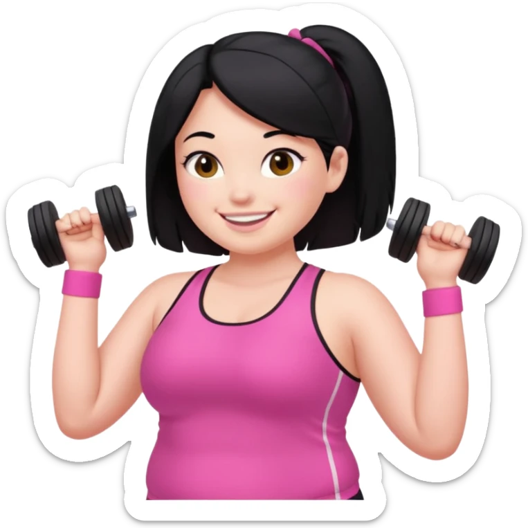 a pretty bratz fair girl in pink workout clothes (fat) and black hair sticker