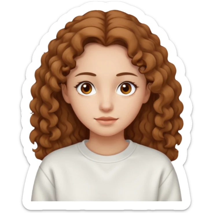 Una donna con una felpa semplice bianca,ha gli occhi marroni,i capelli marroni chiaro , c’è gli ha lunghi e ricci ma non troppo sticker