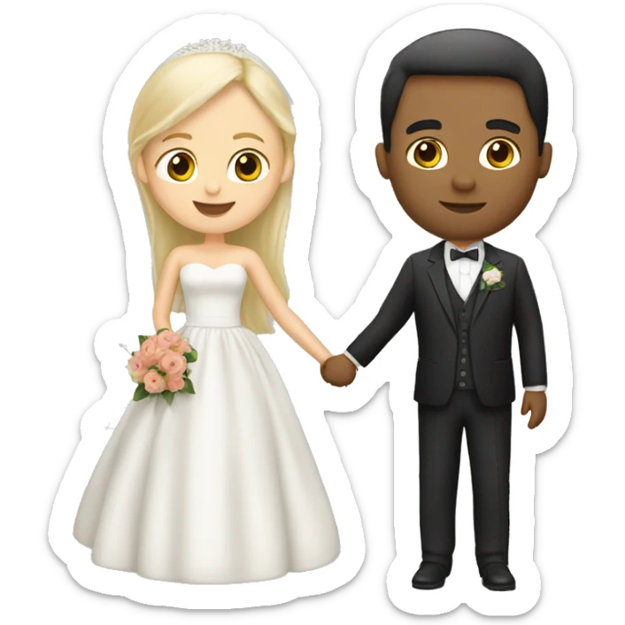 wedding. White couple. Girl with blonde hair. Boy with dark hair sticker