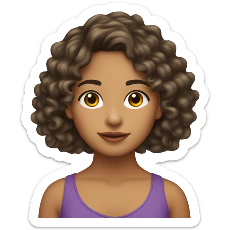 Hispanic girl, shoulder length wavy curly hair medium skin that is tanned with hoop earrings sticker