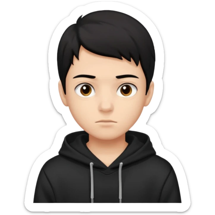 Chłopak ciemno brązowe oczy czarne włosy bluza czarna i taki bardziej żeby wyglądał na 18 latka sticker