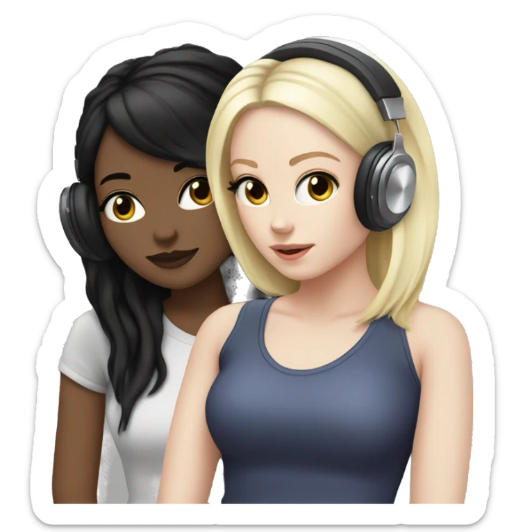 Two pale skin Girls dj with headphones one black hair one blonde hair  sticker