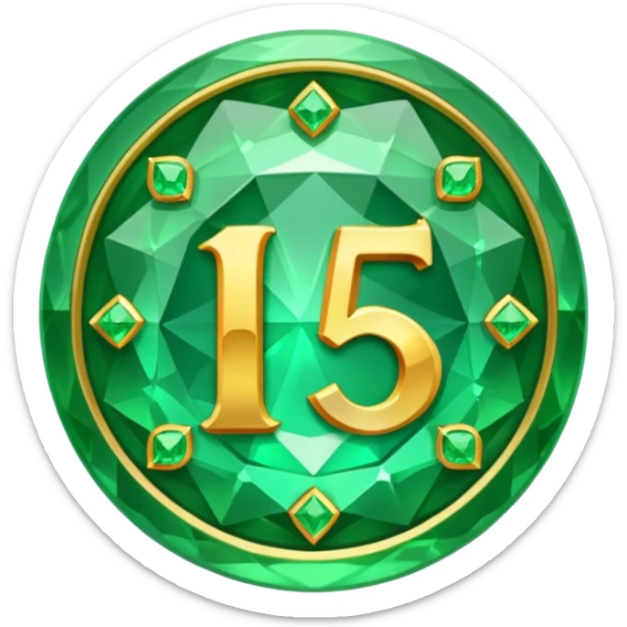 A round emerald sign for a paid subscription and level 5 jewels with the number sticker