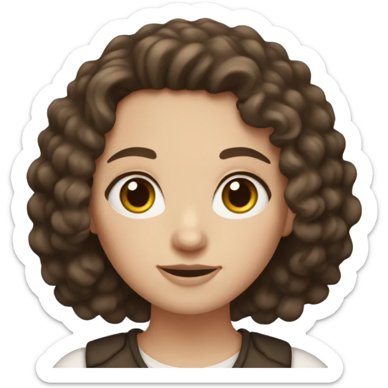 White girl with dark brown curly hair and brown eyes sticker