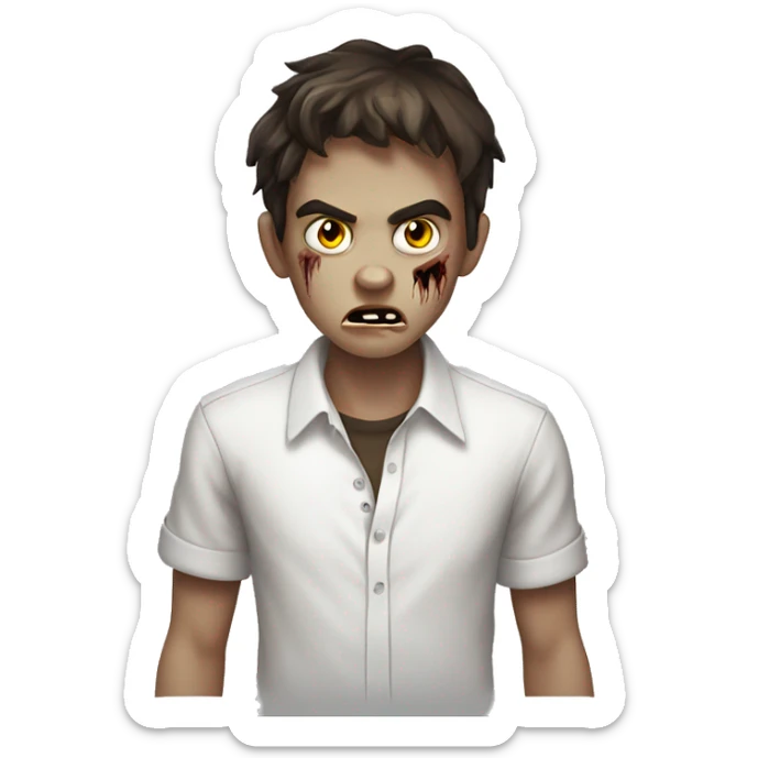 boy zombie teen with scared expression and dark brown hair medium and white slim shirt sticker