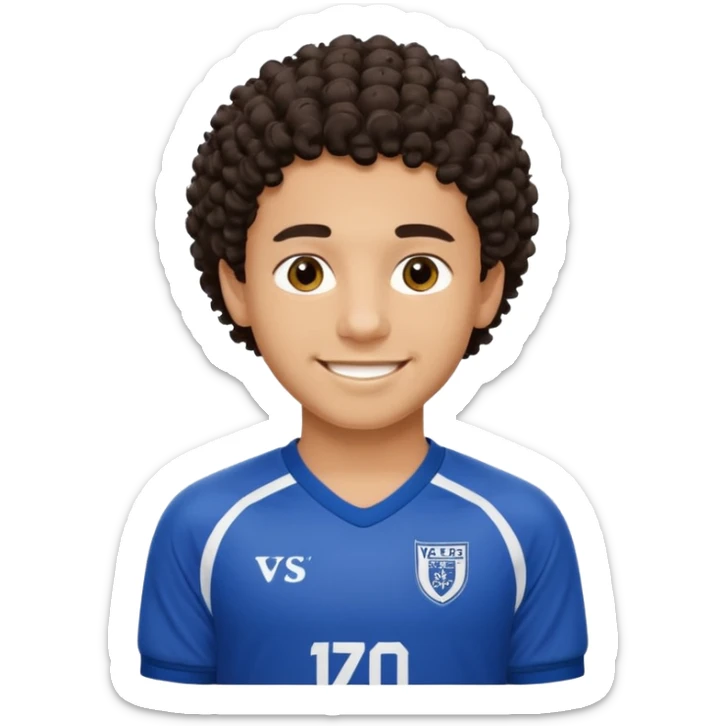 Un chico morocho con rulos con la camiseta de Vélez sarfield club argentino de futbol sticker