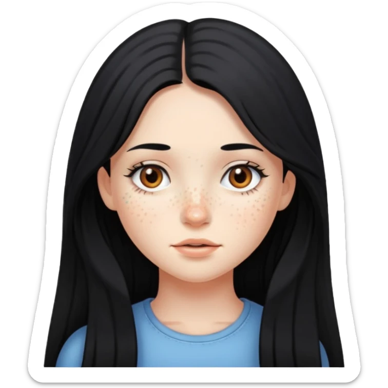Girl with long black hair and fair skin with freckles sticker
