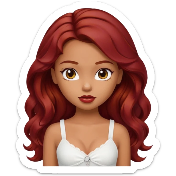 a pretty bratz tan girl with wavy dark red hair wearing a white cami top sticker
