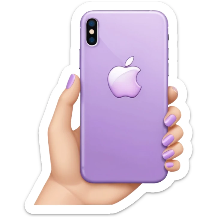 close up of a pastel purple iPhone in hand, shiny finish, iOS Apple emoji style sticker
