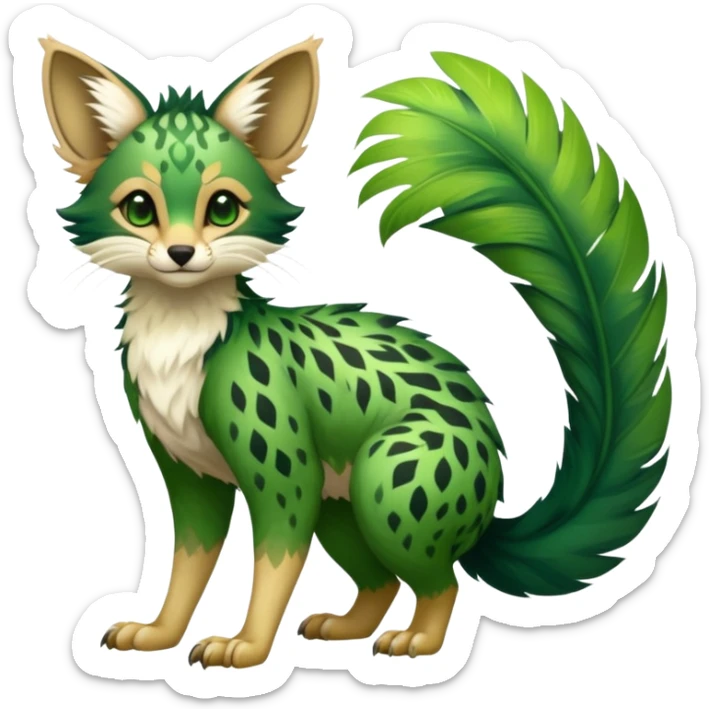 Feral Rare Fantasy vibrant tropical Vernid-Trico-species by LiLaiRa, random markings, tufted tail, tufted ears, full body sticker
