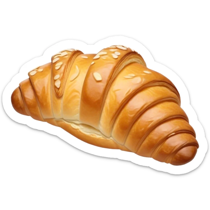 Cinematic Realistic Rustic French Croissant Pastry Emoji, depicted as a flaky, buttery crescent with delicate, layered textures and a slight, intentional char along the edges that imparts a rustic, artisanal charm. The golden, crispy exterior shows a hint of burnt nuance, rendered with warm, inviting lighting and exquisite detail to capture its time-honored, imperfect perfection. sticker