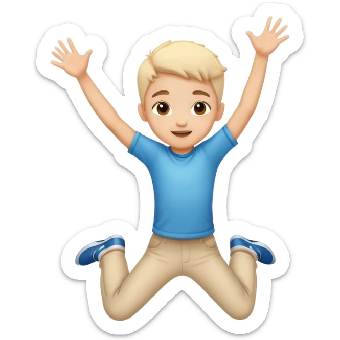child jumping with arms up, cheerful and energetic, motion lines to show action sticker