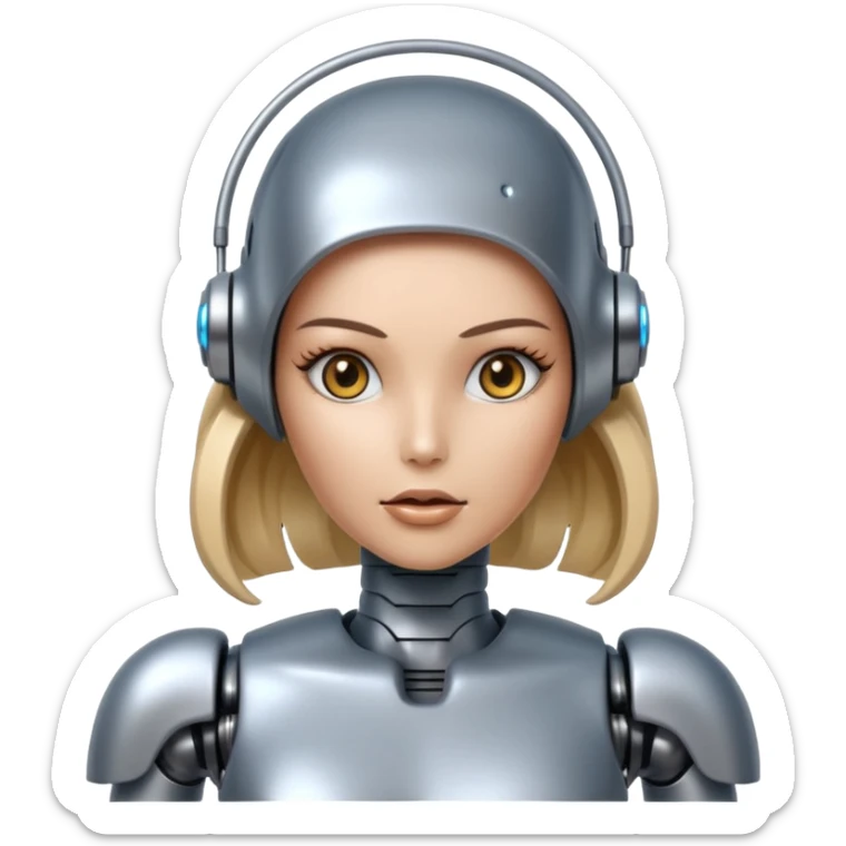 A female robot with a sexy body and power surging out of her brain sticker