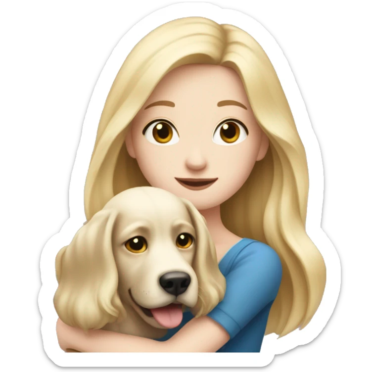 pretty woman with pale skin, very long blonde hair hugging a dog sticker