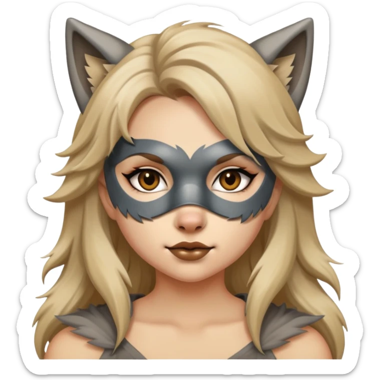 Cartoon girl with dirty blond hair wearing a wolf mask sticker
