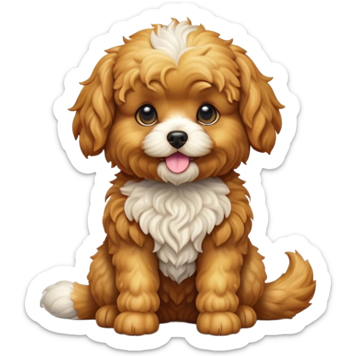 cinematic-[cavoodle dog]-realistic-full-body-sitting-emoji,-tail-resting-loosely-beside-its-paws,-head-tilted-dramatically,-curly-[solid golden]-fur that looks like fried chicken,-simplified-yet-realistic-focused-features,-highly-detailed,-glowing-with-an-almost-sarcastic-glow sticker