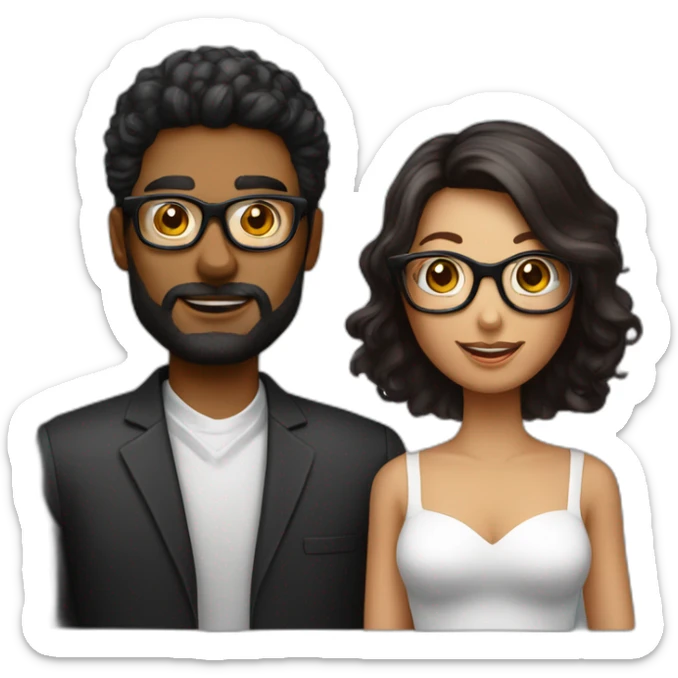 Homme black cheveux noir et lunette avec belle femme rousse sticker