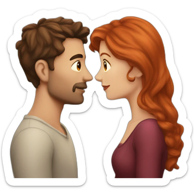 man with log dark hair and no beard kissing with shorter long red-hair woman sticker