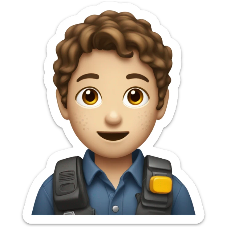 Child with brown hair and freckles and walkie talkie sticker