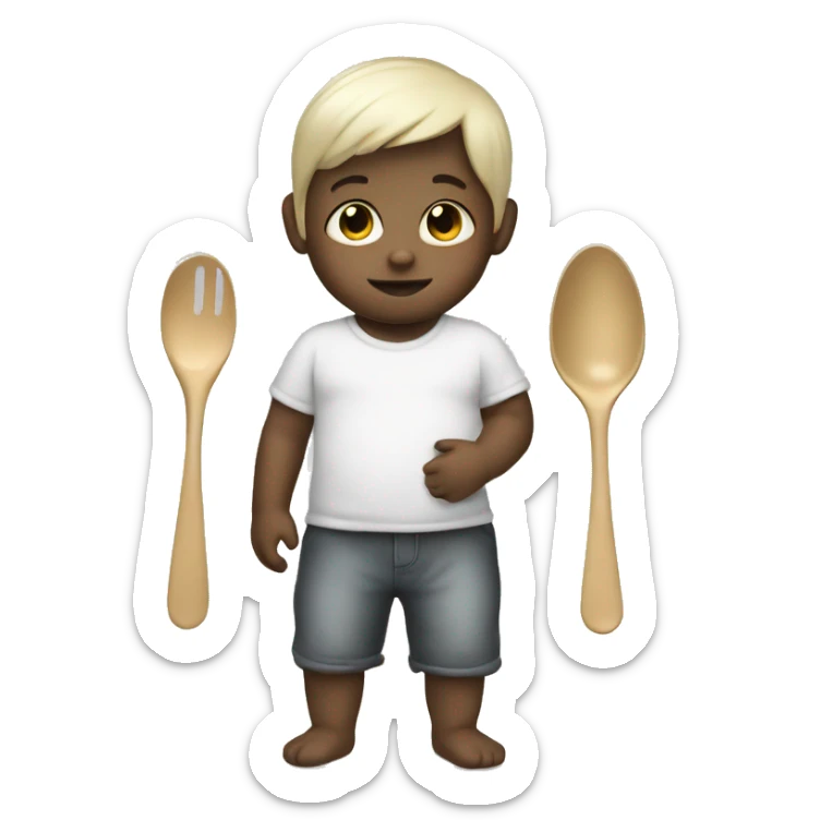 Cute Baby carries spoon with White skin and Straight hair  sticker