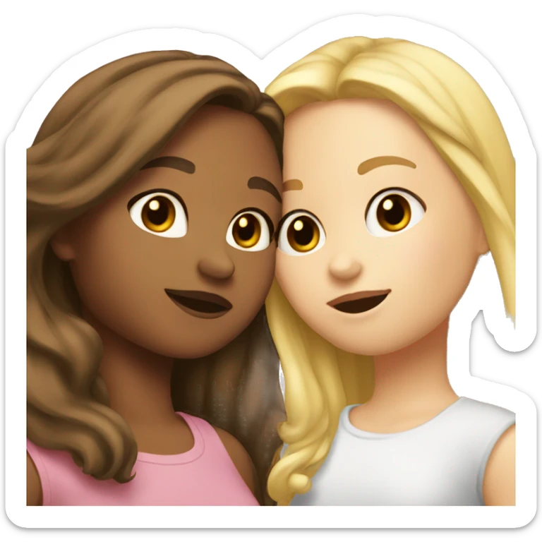 girl with brown hair kissing girl with blonde hair sticker
