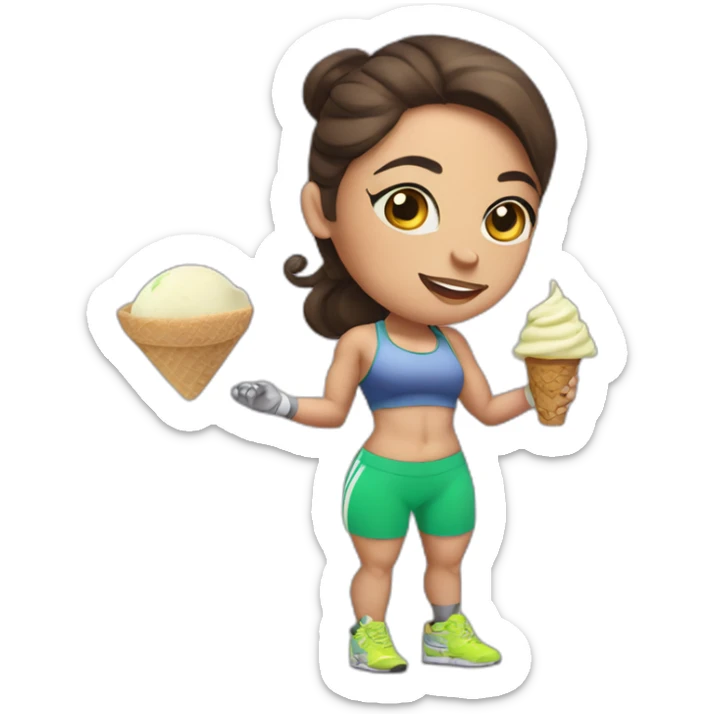 Cute brunette female weight lifter with tattoos and a pista hop ice cream sticker