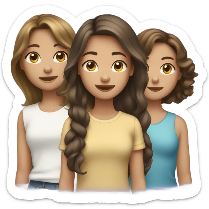 3 girls friend, one with short hair brown, another long hair and another long hair weavy sticker