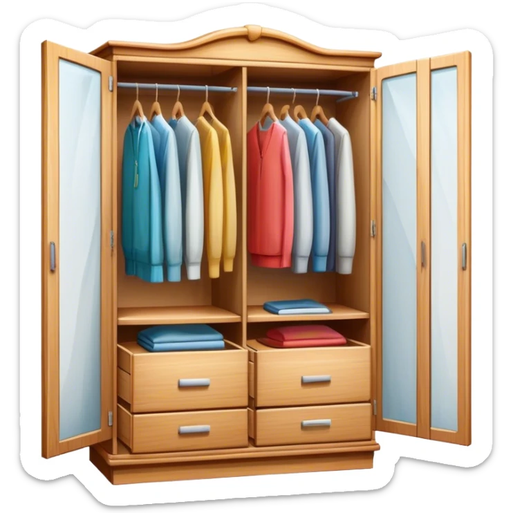Icon for Furniture Design: a semi-transparent sketch of a wardrobe with a 3D model, pencil strokes, and development metrics. Without dress. The icon should represent the process of creating and refining furniture design. Transparent background. sticker