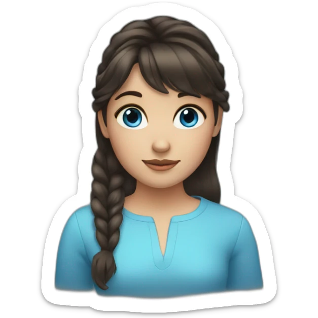 girl with dark brown hair, thick bangs, blue eyes sticker