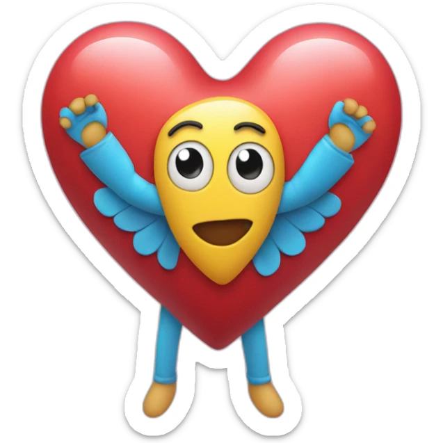 Heart with a sweet face on it, and arms and legs coming out of it sticker
