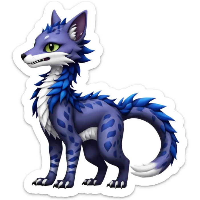 Kawaii dark edgy fantasy feline-vernid-sergal-fursona animal creature with a tufted tail full body with intricate markings  sticker