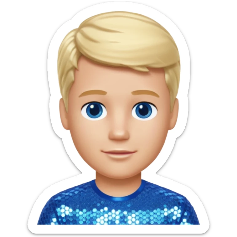 Ken from Barbie & Friends with blue eyes, blonde hair, blue sequin shirt sticker