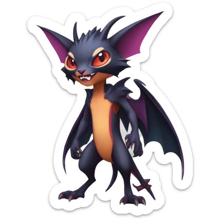  Kawaii Edgy Cool Vampiric Beautiful Noivern-Nargacuga-Litten with big Bat Ears full body sticker