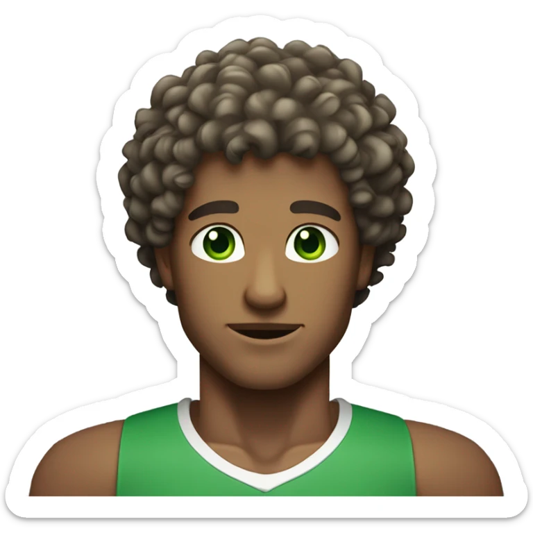 Curly hair green eyed man with a muscular build who is a young and good looking sticker