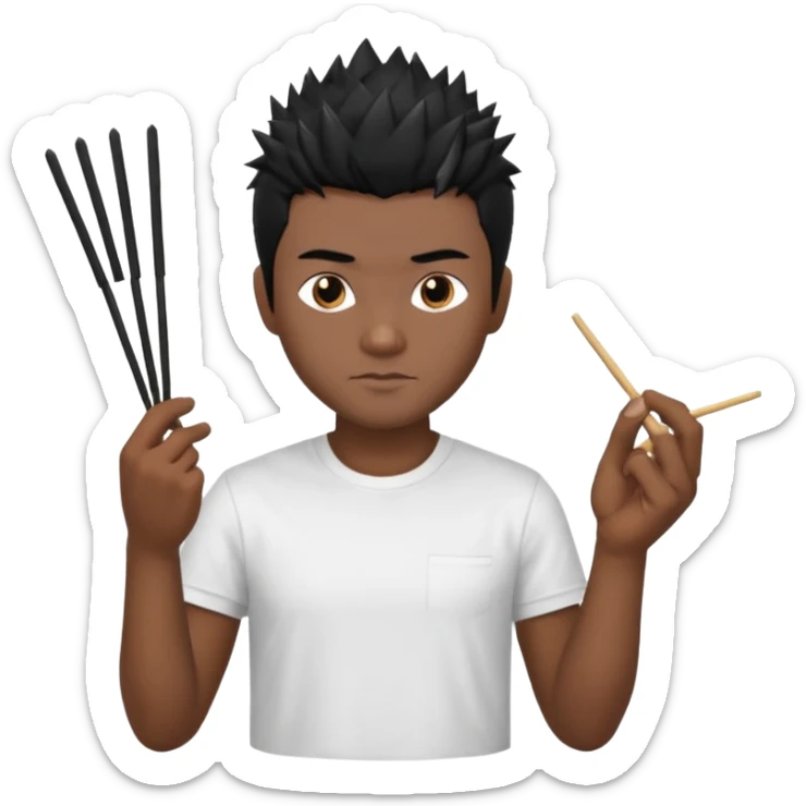 Make it a vietnamese male with spiky black hair holding only ONE pair of chopsticks in one hand, t-shirt sticker