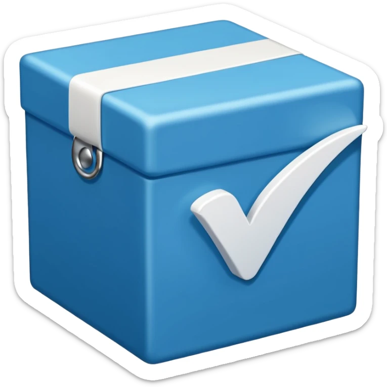 Blue box with a white check mark in the middle of the blue box that is a little bit tilted to the right  sticker