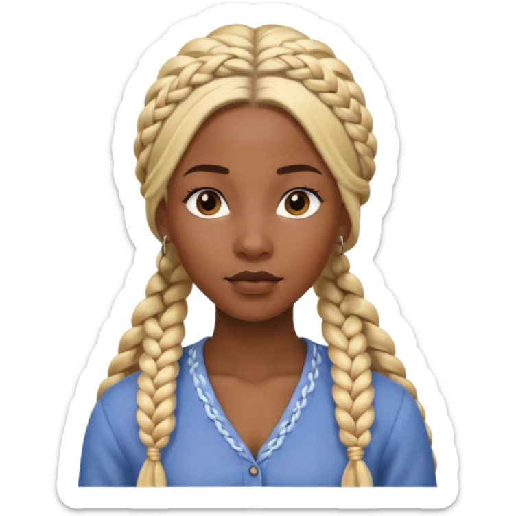 Portrait of a black-skinned woman with long blond braided hair, styled in thick braids, smooth skin, confident expression, front-facing, soft lighting, clean background sticker