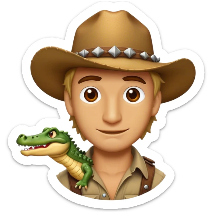 Cinematic Realistic Crocodile Dundee Pop Culture Emoji, depicted with rugged charm and adventurous spirit rendered with lifelike detail and cinematic lighting. sticker