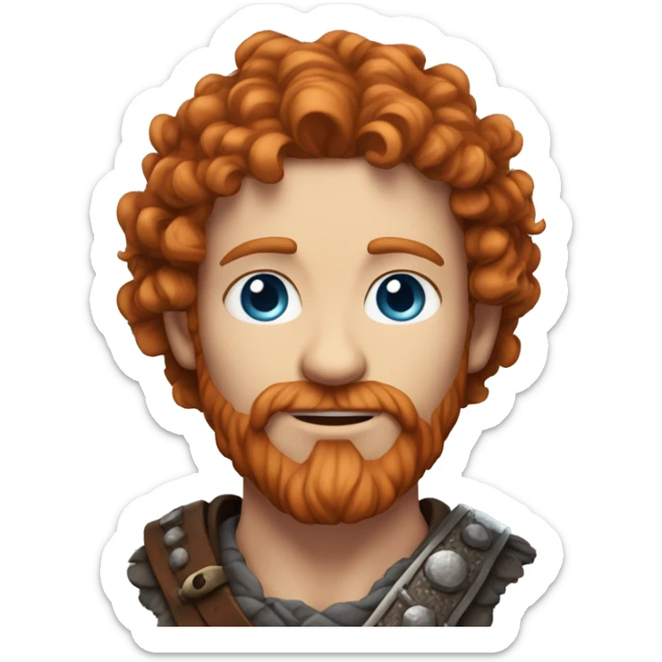 35 year old viking, male, curly red hair, blue eyes, pale sticker
