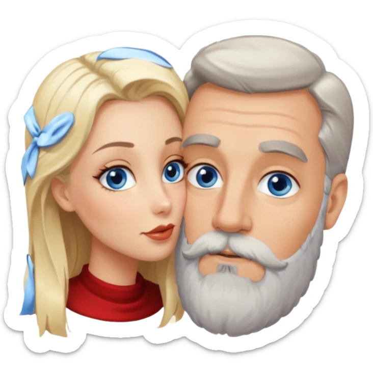 Man with hazel eyes and gray beard smooching sexy  blonde blue-eyed  woman sticker