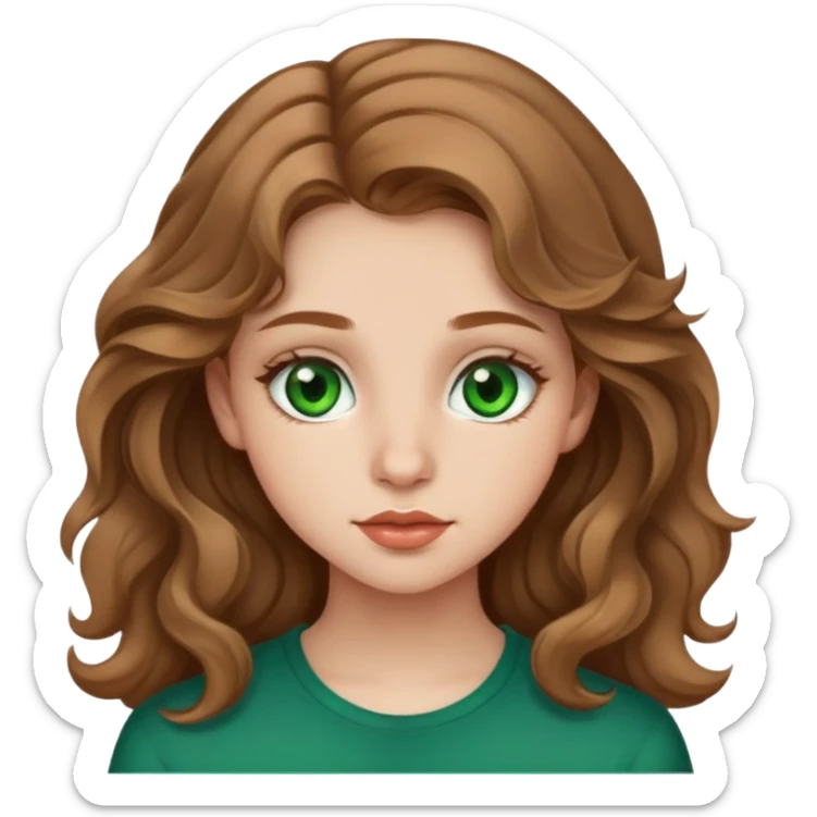 A 18 years old girl with light brown wavy hair, green eyes, little lips and little nose  sticker