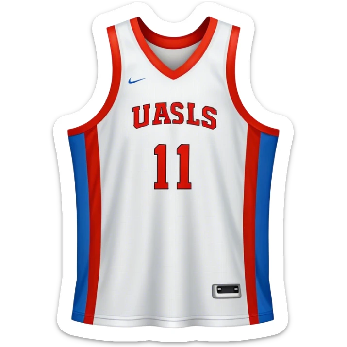 Cinematic Realistic image of a basketball jersey rendered in bold team colors with finely textured fabric and realistic creases, set against an energetic court backdrop with bright, dynamic lighting sticker