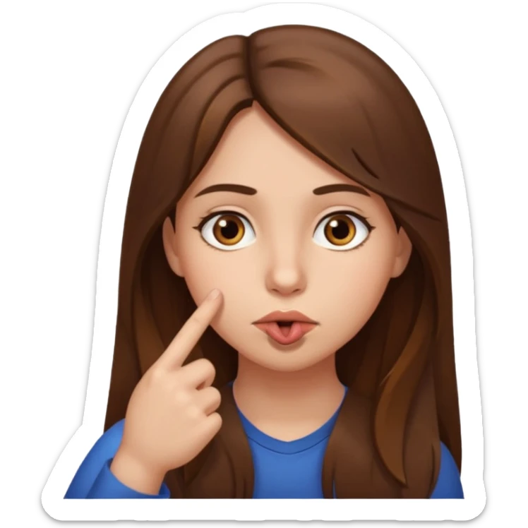Emoji Fille cheveux long et brun yeux brun avec un doigt dans la bouche  sticker