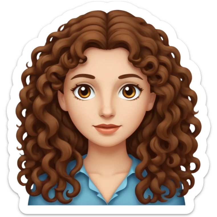 caucasian woman with long curly brown hair and brown eyes sticker